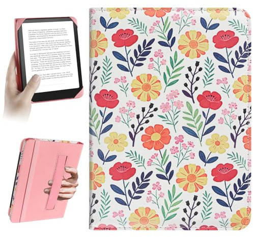 HoYiXi Universal Case for 6 inch Kindle eReader Compatible with Paperwhite(2025/2018)/PocketBook and Tolino/Kobo Clara HD,6 eReader Protective Case Cover Elastic rope,flowers 2