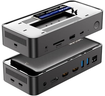 WAVLINK 12 in 1 Docking Station 3 Monitor per Windows e Mac OS, con 8K a 30 Hz HDMI/DP,con Alloggiamento SSD M.2 PCIe/SATA, Supporto Power Delivery da 100 W, USB-C/A, SD/TF, Gigabit