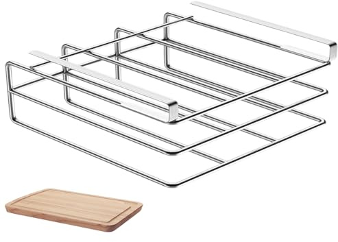 AwnsIMfreien Hanging Cutting Board Holder, Under Cabinet Cutting Board Holder, 2 Layers Chopping, Stainless Steel Heavy Duty Boards Hanging Rack for Kitchen, Chopping