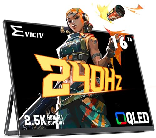 EVICIV 16 240Hz QLED Portable Monitor, 2.5K for Laptop/PC/Game Console | 2560x1600 QHD, 140% sRGB HDR, VESA, USB-C/Mini HDMI, Plug & Play, VESA Mount, FreeSync Travel Second Screen