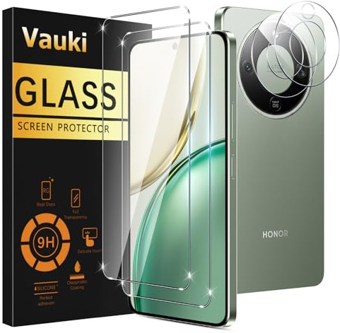 Vauki Protector Pantalla Para Honor Magic 8 Lite 5G Cristal Templado con Protectora Lente Cámara [2+2 Piezas] Dureza 9H Antihuellas Sin Burbujas Transparente Vidrio Película