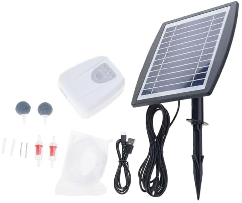 Lot de 1 aérateur solaire pour conservation des ressources - Double mode - Sphère souple intermittente pour étang silencieux - Aérateur solaire avec deux pierres à air pour aquariums et poissons