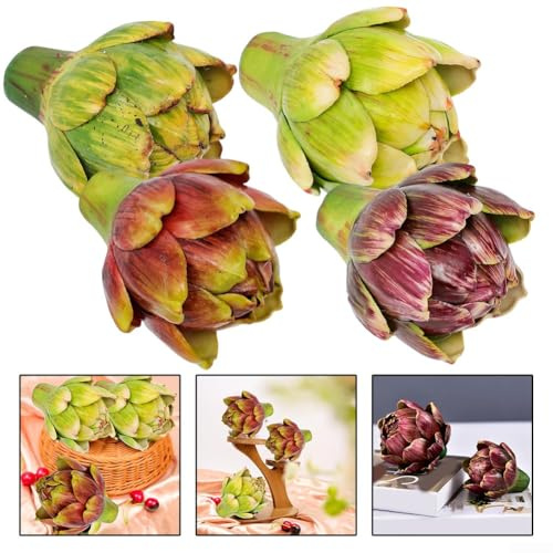 Set decorativo di carciofi artificiali per casa e cucina, realistico, finto ortaggio per centrotavola di nozze e sala da pranzo (bordeaux)