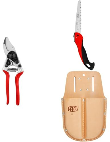 FELCO 14 Kompakte Profi-Gartenschere Bypass 18 mm mit Klappsäge 600 und Holster 921 für optimale Organisation