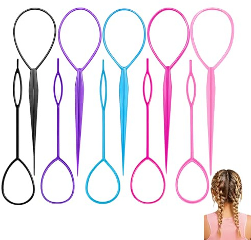 10-piece Hair Tool Set,Topsy Tail Hair Tool, Hair Pull Through Tool Set, Large and Small, Suitable for Women and Girls, Beginners Learning Hairstyling(Assorted Colours)
