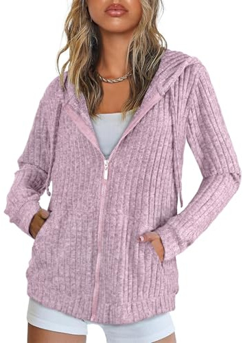 Flikity Sudadera con capucha con cremallera para mujer, sudadera con capucha, básicos, sudadera con capucha, chaqueta para mujer, ropa de verano y otoño, Lila Rosa., XXL