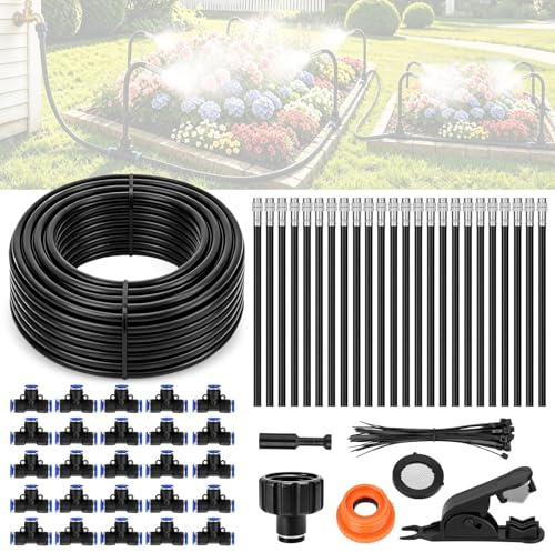 Kit d'arrosage automatique de jardin de 15 m, avec buses réglables et tuyau d'arrosage flexible à 360°, pour parterres de fleurs, serres, terrasses et pelouses