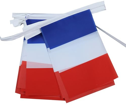 AZ FLAG Wimpelkette Frankreich 6 m 20 Flaggen Leichtes Polyester 21x15 cm | Für innen und außen Französische Flaggenkette France Flaggen auf verstärktem Band vernäht