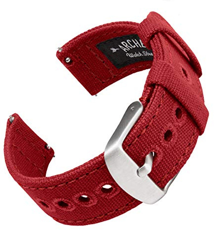 Archer Watch Straps - Klockarmband i Canvas med Snabbkoppling (Karminröd, 22mm)