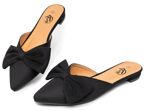 Trary Mule Bow Pointed Toe Backless Loafer Shoes for women Black Suede 09