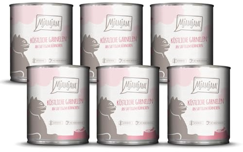 MjAMjAM - nourriture humide premium pour chats - délicieuses crevettes sur poulet juteux, pack de 6 (6 x 800 g), sans céréales avec un supplément de viande