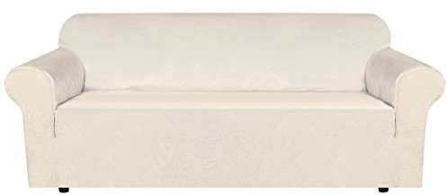 H.VERSAILTEX Stretch Velvet Sofa Covers for 3 Cushion Couch Covers Sofa Slipcovers Furniture Protector Soft with Non Slip Elastic Bottom, Crafted from Thick Comfy Rich Velour (Sofa 72-90, Ivory)