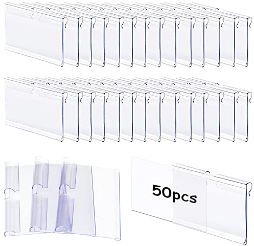 LBING Etikettenhalter Transparent 6 cm x 4.2 cm Preisschildhalter Kunststoff 50Stk Regal Etikettenhalter Aus PVC-Material für Draht-Regale Preisetiketten zur Waren-Beschilderung