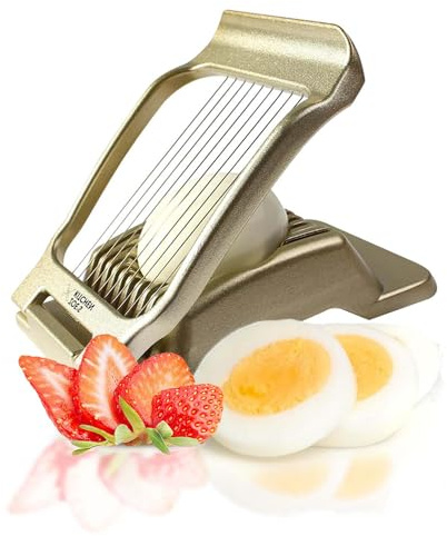 Zoe's Kitchen Good Grip Egg Slicer for Hard Boiled Eggs Heavy Duty Professional Large Aluminum Egg Slicer with Stainless Steel Wires Kitchen Aid Egg, Strawberry Slicer Hard Boiled Egg Cutter (Golden)