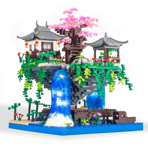 Vziimo Cherry Blossom Bonsai Tree Micro Building Block Set, Chinese Architecture Peach Blossom Pond Kits, Japanese Sakura Tree Valentine's Day Gifts for Adults Age 14+ (2705Pieces)