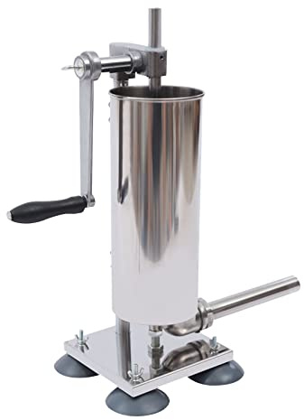 Wurstfüller Manuell 3L/6lbs Edelstahl – Wurstfüllmaschine Vertikal mit 4 Füllrohren, Wurstpresse Fleischwolf Handkurbel, Profi Sausage Maker Silber