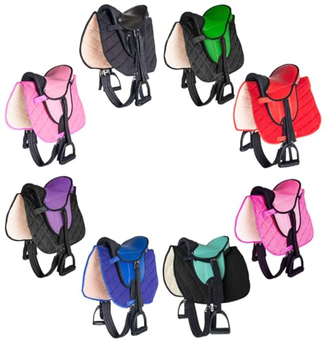 PFIFF 103106 Juego Completo de Silla de Montar para shettys o Caballos de Madera, sillín para niños, Verde
