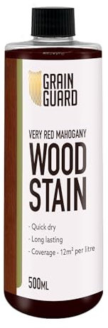 GRAIN GUARD Wood Stain Water Based | Very Red Mahogany | 500ml | Interior Furniture Stain | Light & Dark Stains | Eco-Friendly & Non-Toxic Wood Dye | Easy Application | Quick Dry & Low Odour