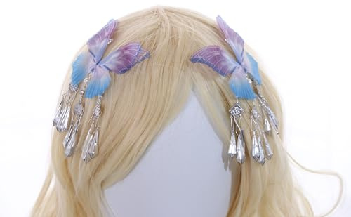 C-113 Blau Lila Schmetterling Flügel Haarclips Fee Hanfu Party Feier Haarschmuck Kopfaccessoir