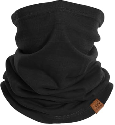 ACUSHLA 100% Merino Wool Neck Gaiter for Men & Women Ski Face Mask Winter Scarf Neck Warmer All Weather, Midweight Black