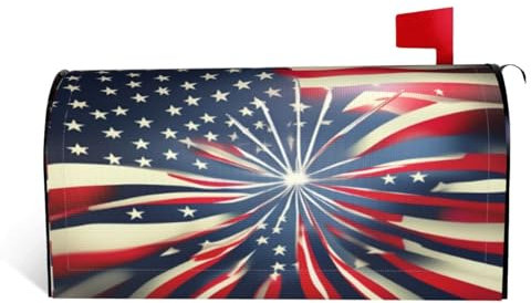 Copertura per cassetta delle lettere con stampa di fuochi d'artificio con bandiera americana, copertura per cassetta delle lettere da giardino, per esterni, per tutte le stagioni