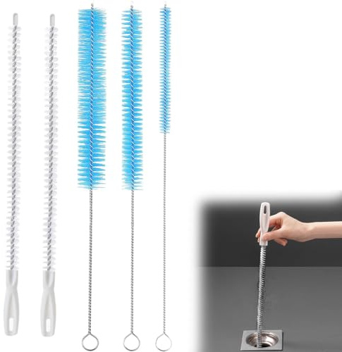 AIYVELU Juego de cepillos de limpieza de alcantarillas de 5 piezas, cepillo flexible para desagües de 45 cm y 3 cepillos diferentes para tuberías, cepillos de limpieza de tuberías de alcantarillado.