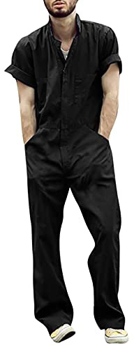 SYDUZAX Tute da Uomo Estive e Autunnali Manica Corta da Lavoro Pantaloni Cargo con Cerniera Classic Bavero Tinta Unita Abbigliamento da Lavoro Pantaloni Tute con Tasche