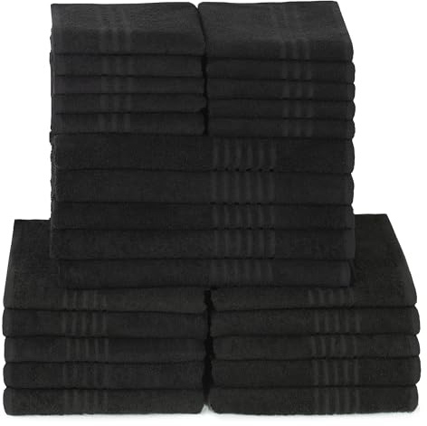 ZOLLNER 25-tlg. Handtuch Set: 10x Gästetücher (30x50 cm), 10x Handtücher (50x100 cm), 5x Duschtücher (70x140 cm) - Mit praktischem Aufhänger - Waschbar bis 60°C - Baumwolle in Schwarz