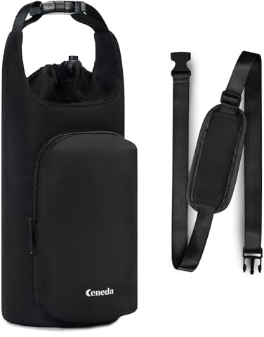 Ceneda Trinkflaschentasche Isolierte Wasserflasche Tasche 40oz mit Handyfach, Verstellbarer Schultergurt, Robuster Leichter Halter – Für Sport, Wandern, Outdoor, Alltag, Unisex, Schwarz
