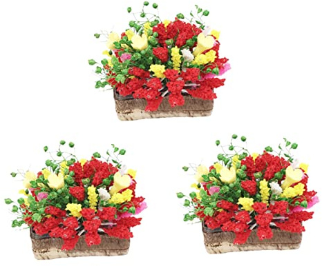 VICASKY Accessoires de maison de poupée Plante miniature Résine Fleur en pot 3 pièces Mini fleur artificielle pour mini plantes en pot -