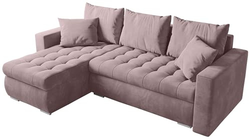 BROMARKT Sofa mit Schlaffunktion und Bettkasten Rosa Schlafsofa L Form | Wohnlandschaft Eckcouch Sofa Freistehend Polstercouch Ecksofa Schlafcouch Stauraum 238 cm Breite 4 Sitzer Stoff Monolith