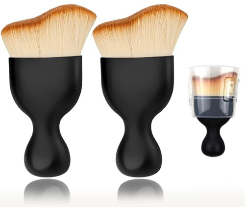 Flomiara 2 Pcs Tan Brush, Tanning Makeup Face & Angled Flat Foundation Blush Buffing Brush for Cosmetics Blending Liquid Powder Cream Tan Applicator, Self Tanning Face Hands Feet Body Leg Brushes Set