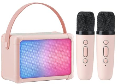 Gorise Tragbare Karaoke-Maschine Mit 2 Kabellosen Mikrofonen – Bluetooth 5.0-Lautsprecher, RGB-Lichter, 5 Spracheffekte, Wiederaufladbarer Akku