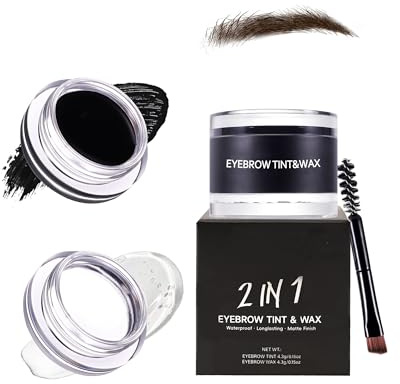 Makeup Gel Sourcils Noir 2 in 1, Teinture Pommade pour Sourcil & Gel Fixateur Sourcils Transparent, Waterproof, Super Fixed Eyebrow de Longue Durée, with Brow Bursh, Créer des Sourcils Sculptés-08