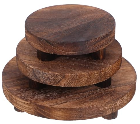 BCOATH 3 Pezzi Supporto per Piante in Legno Solido Rotondo da Alzata Piccola per Fioriere Pedestal Rustico per Succulente e Scaffale Salvaspazio per Interni ed Esterni