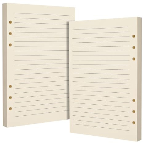 Beigefarbenes A5-Nachfüllpapier mit 6 Löchern, für lose Blätter, passend für A5 6-Ringbuch, 100 g/m², dick, kein Durchlaufen, doppelseitiges Schreiben für Füllfederhalter und Gelschreiber, 2 Stück