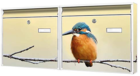 banjado Briefkastenanlage 2 Fach - 2 Briefkästen 72x32x10cm groß - Doppelbriefkasten Set - Namensschild, 2 Schlüssel, Montagematerial - Stahl verzinkt weiß - Motiv Pause
