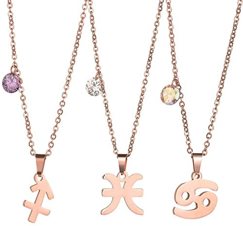 Aooaz Schmuck Halskette mit Anhänger 12 Sternzeichen Geburtsstein Zirkonia Kristallanhänger Sternbild Kette, 19,68 Rolokette Gravierbar für Herren und Damen Rosegold - Waage