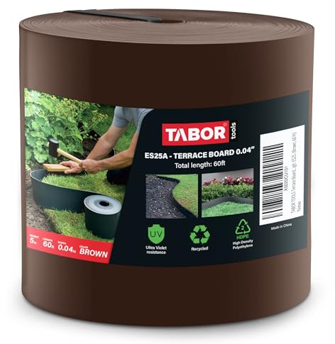 TABOR TOOLS 60 Ft Terrace Board, 5 Inch High, 0.04 Inch Thin, Landscape Edging Coil, Grass Barrier, Bender Board, Garden Liner, ES25. (Brown)