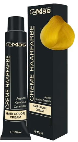 FemMas Haarfarbe Pure & Mix Gelb I Creme Haarfarbe mit Arganöl, Keratin & Ceramiden I Als dauerhafte Haarfärbung oder Tönung für strahlende, haltbare Farbergebnisse I 100 ml