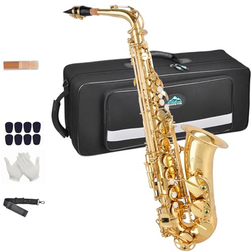EastRock Alt Saxophon Students Altsaxophon Goldlack mit Hartschalenkoffer, Mundstück, Mundstückpolster, weißen Handschuhen,Riemen,Geeignet für Anfänger, Erwachsene, Profi-Künstler (Gold)