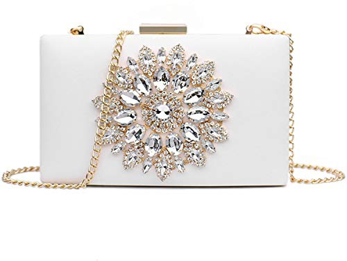 Jywmsc Pochette pour femme avec chaîne de mariage Sac à main pour soirée de mariée Sac à bandoulière Sac à main de bal Blanc