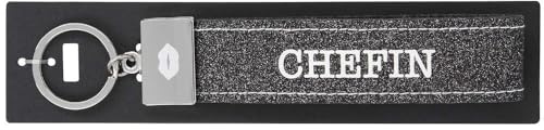 Depesche 4298-102 Schlaufen Schlüsselanhänger aus Filz, mit graviertem Metallabschluss und kultigem Aufdruck, Chefin, grau, Circa 18,7 x 4,4 x 1 cm