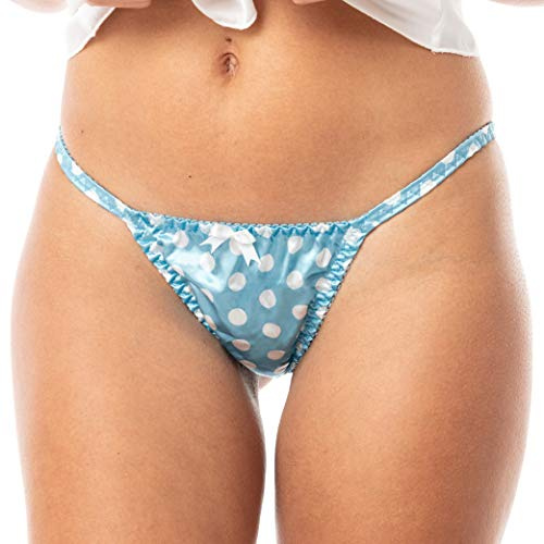 Satini Dam Prickig Tanga Bikini Kalsonger Siden Trosor (Vattenblå - prickig, M)