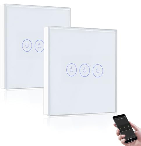 BSEED Interrupteur Connecté WiFi,Blanc Interrupteur Va et Vient avec Écran Tactile,3 Gang 2 Voie Interrupteur Tactile Mural WiFi,Compatible avec Alexa etGoogle Home(Ligne Neutre Requis)-2Pack