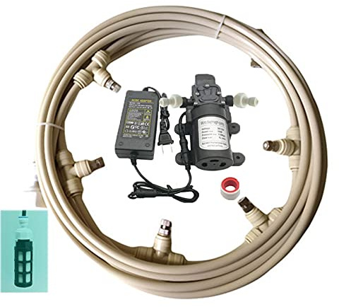 Sprühnebel Kühlung Terrasse Garten Gewächshaus Pavillon Wasserzerstäuber mit 12V Pumpe, Bewässerungssystem Outdoor Misting System Wasser Cooling Sprinkler System für Rasen, Blume, Outdoor