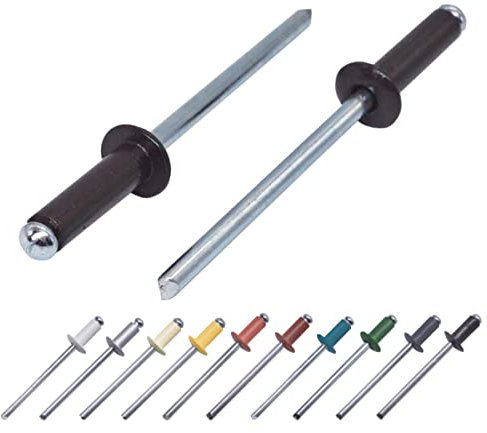 (80 Stück) Lackierte Blindnieten 4,0 x 14 mm, Kuppelkopf, DIN 7337, Aluminiumniete und Stahldorn, Popnieten (80, Graubraun RAL 8019)