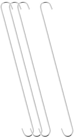 sourcing map 4 Stück S Haken Groß 20 Zoll/500mm Haken zum Einhängen, geeignet für Innen und Außenbereich Küche, Wohnzimmer, Bad, Garten, Garderobe Silber Ton