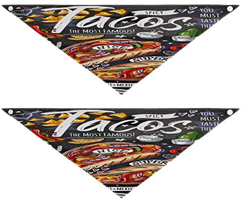 2 Stück Hundehalstücher Haustier Bandana Schal Druckknopf Dreieck Lätzchen Halstuch Set Haustier Urlaub Zubehör Dekor für kleine bis große Welpen Hunde Katzen kleine Lebensmittel Poster Tacos