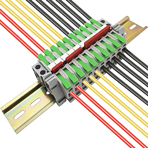 DIN Rail Connectors, CTRICALVER Terminal Blocks Kit,10 pcs Compact Wire Connectors (green), with Blank Marker Strips,Securing clipand Connection bar